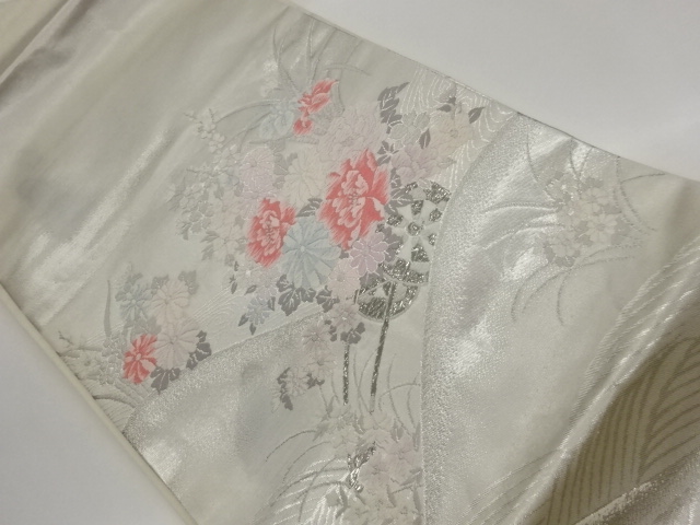 JAPANESE KIMONO / PLATINUM FOIL FLOWER WHEEL / KIKYO / NAGAREZU PATTER
